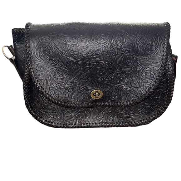 Custom Brown Embossed Crossbody Bag with Flap Closure Western Style Shoulder Bag - Picture 2 of 11